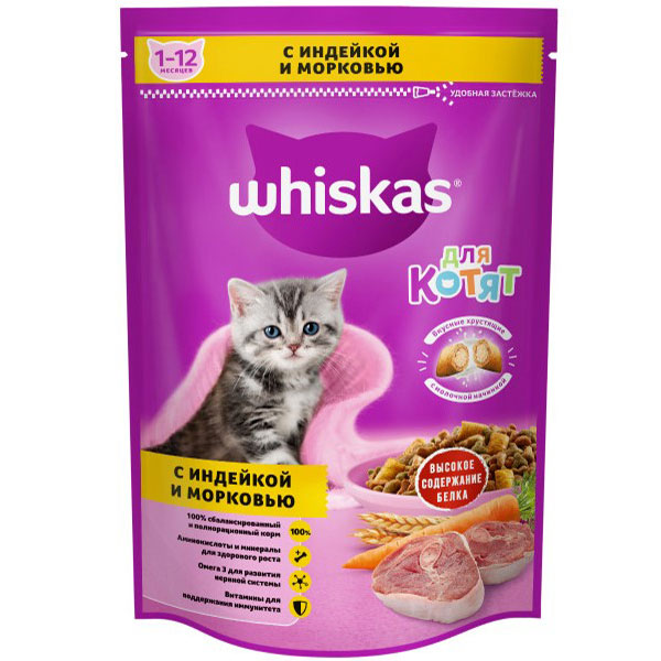 Корм для котят Whiskas молоко индейка морковка (350гр)