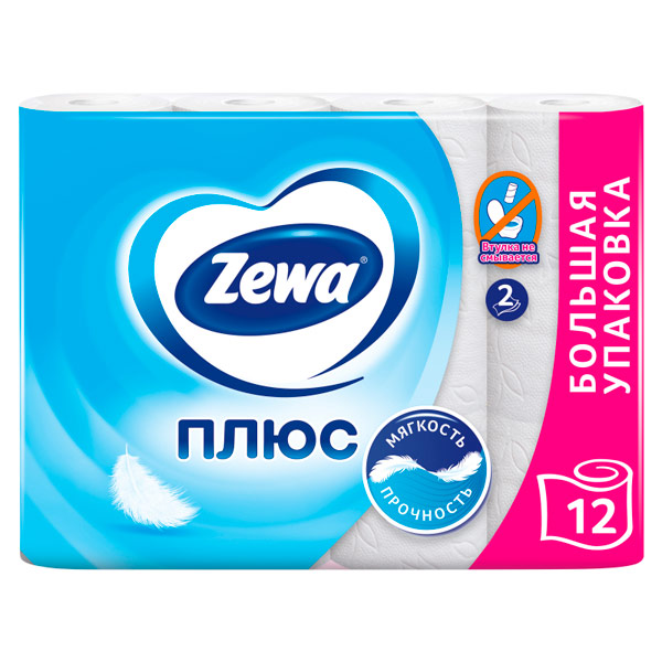 Туалетная бумага Zewa Плюс белая 2 слоя (12шт.)