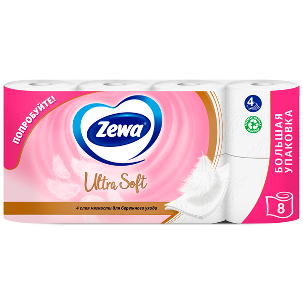 Туалетная бумага Zewa Ultra Sof белая 4х-слойная (8шт.)