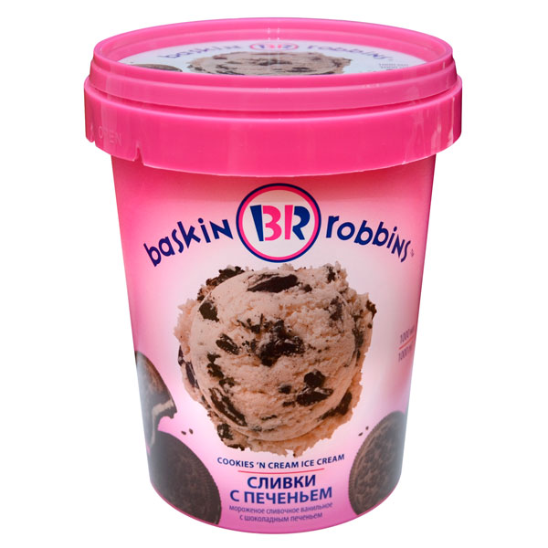 Мороженое Baskin Robbins сливки с печеньем БЗМЖ 10% 600 гр