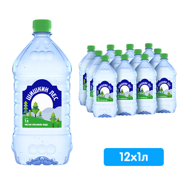 Вода Шишкин лес 1 литр, без газа, пэт, 12 шт. в уп.