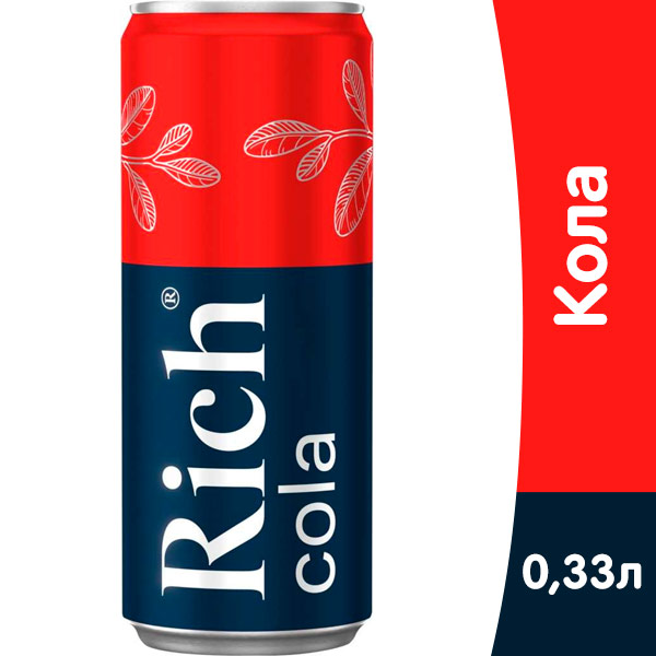 Напиток Rich cola без сахара 0.33 литра, сильногазированный, ж/б, 12 шт. в уп
