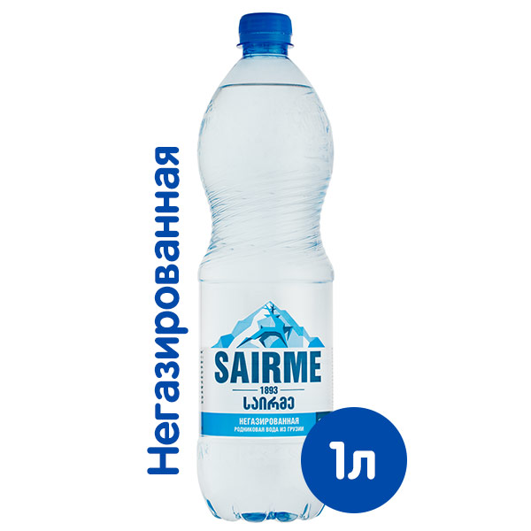 Вода Sairme родниковая 1 литр, без газа, пэт, 6 шт. в уп.