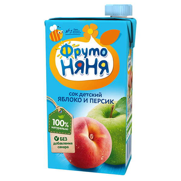 Сок детский 3+ ФрутоНяня яблоко-персик 0.5 литра, 15 шт. в уп.