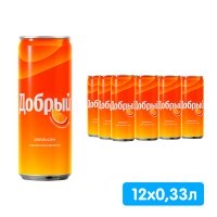 Напиток Добрый Апельсин 0.33 литра, с витамином С, газ, ж/б, 12 шт. в уп.