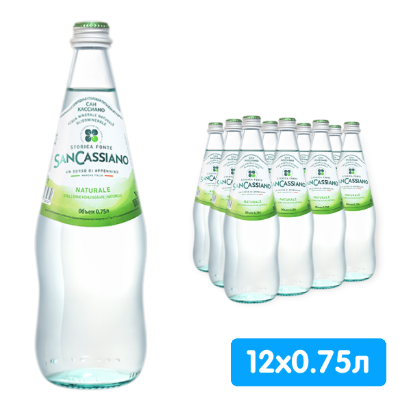 Вода San Cassiano 0.75 литра, без газа, стекло, 12 шт. в уп.