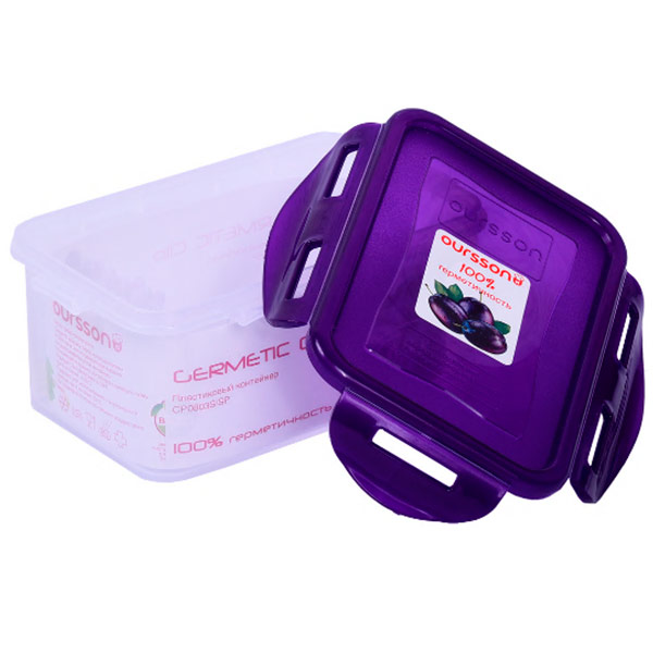 Контейнер Oursson пластиковый герметичный с фиолетовой крышкой 16х10,8х7,5 см 0,8 литра