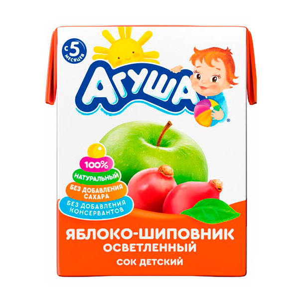 Сок Агуша яблоко-шиповник 0,2 литра, 12 шт. в уп.