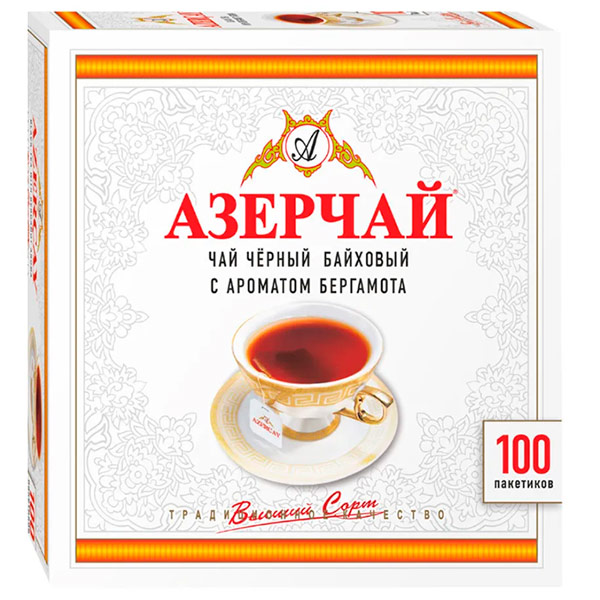 Чай Азерчай черный байховый с ароматом бергамота 100 пак.