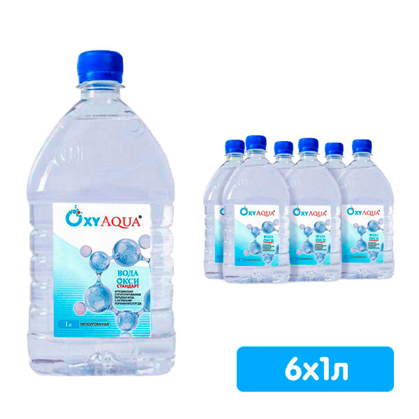 Вода OxyAqua / ОксиАква 1 литр, без газа, пэт, 6 шт. в уп.