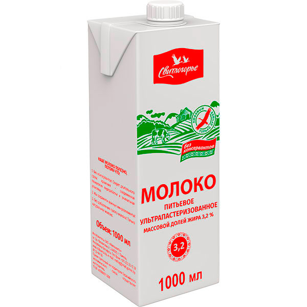 Молоко Свитлогорье ультрапастеризованное 3,2% БЗМЖ 1 литр