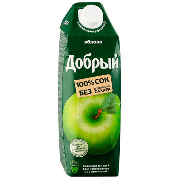 Нектар Добрый яблоко зелёное 1 литр без сахара