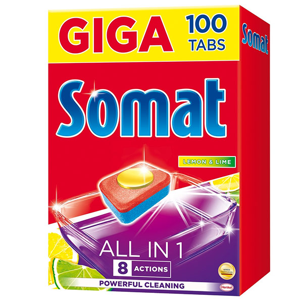 Таблетки для посудомоечных машин Somat All in 1 8 Actions Лимон и Лайм 100 таблеток