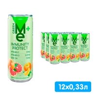 Напиток Green Me+ Immunity Protect с витамином С, D и цинком 0.33 литра, газ, ж/б, 12 шт. в уп.