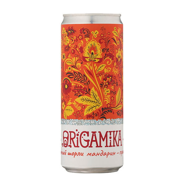Напиток с соком Origamika Яблочный шорли мандарин-пряности, 0.33 литра, газ, ж/б, 8 шт. в уп.