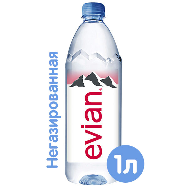 Вода Evian 1 литр, без газа, пэт, 12 шт. в уп.