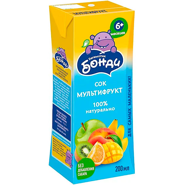 Сок Бегемотик Бонди мультифрукт 0.2 литра, 27 шт. в уп. Сок Бегемотик Бонди мультифрукт 0.2 литра, 27 шт. в уп.