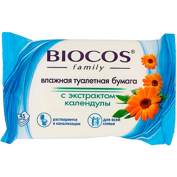 Влажная туалетная бумага BioСos детская с экстрактом календулы 45 шт - фото 1