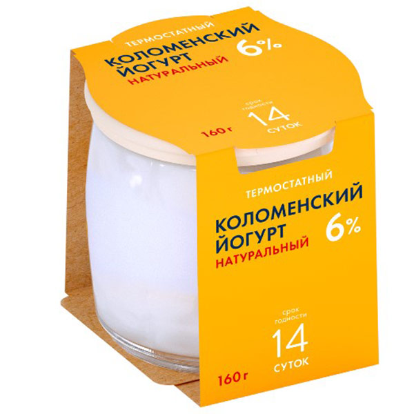 Йогурт Коломенский термостатный натуральный 6% БЗМЖ 160 гр