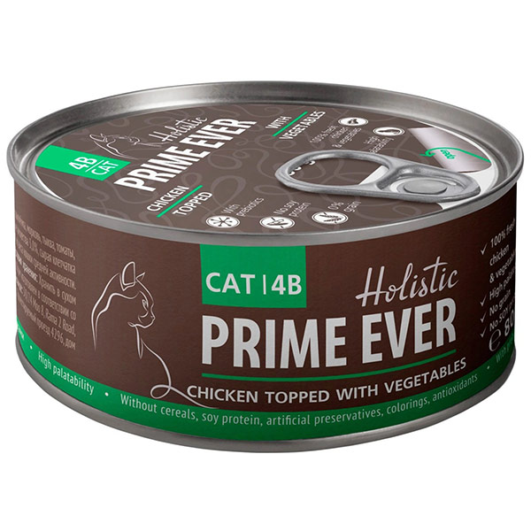 Влажный корм для кошек Prime Ever Holistic 4B с ципленком и овощами в желе 80 гр - фото 1
