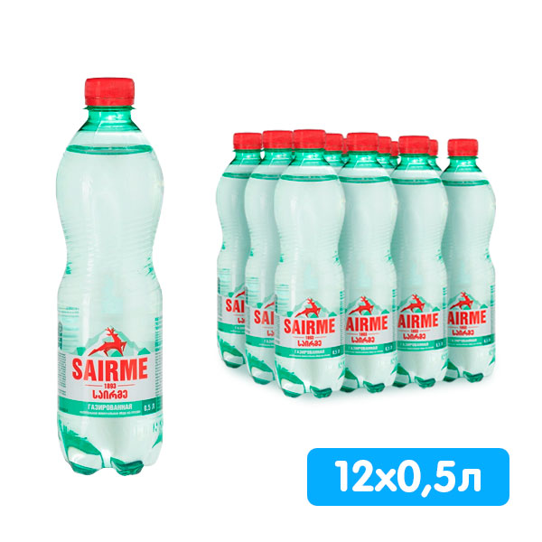 Вода лечебно-столовая Sairme 0.5 литра, газ, пэт, 12 шт. в уп.