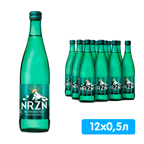 Вода NRZN 0.5 литра, газ, стекло, 12 шт. в уп