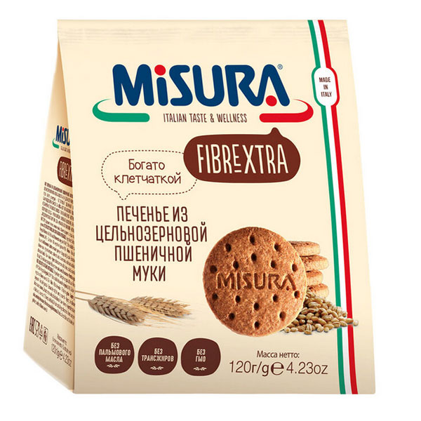 Печенье Misura Fibrextra из цельнозерновой пшеничной муки 120 гр
