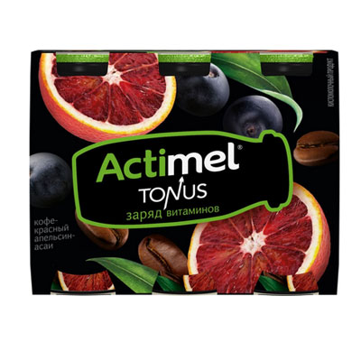 Кисломолочный продукт Actimel Кофе-Красный Апельсин-Асаи 2.5% БЗМЖ 6шт x 100 гр