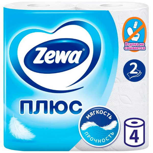 Туалетная бумага Zemma Плюс белая 2 слоя (4шт.)