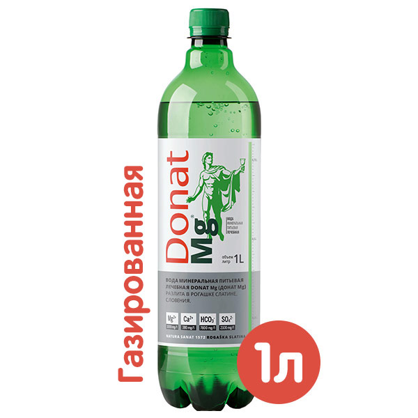 Вода Donat Mg / Донат Магний 1 литр, газ, пэт, 6 шт. в уп.