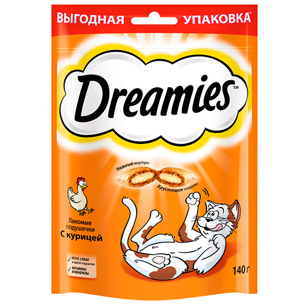 Лакомство Dreamies подушечки для кошек с курицей 140 гр