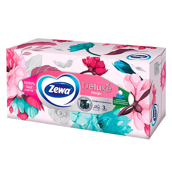 Салфетки косметические Zewa Deluxe 3-х сл. 90шт (1шт)