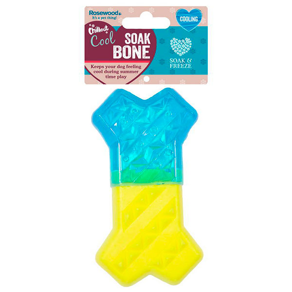 Игрушка для собак Rosewood кость резиновая охлаждающая жёлто-голубая 13 см