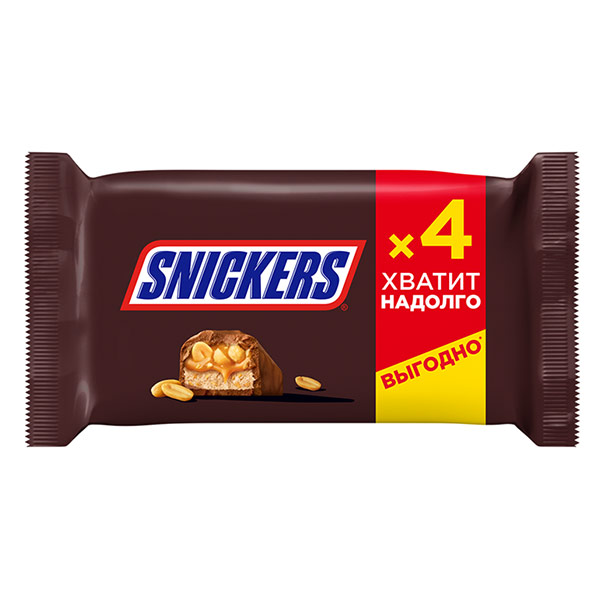Шоколадный батончик Snickers мультипак 40 гр 4 шт. в уп.