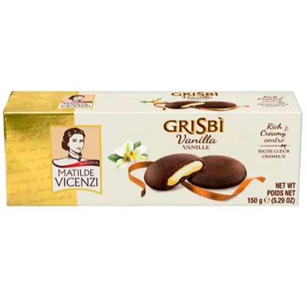 Печенье Grisbi с тёмным шоколадом с начинкой со вкусом ванили 150 гр.