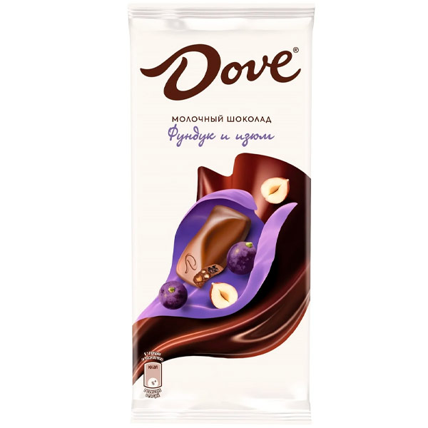 Шоколад Dove молочный с дробленным фундуком и изюмом 90 гр