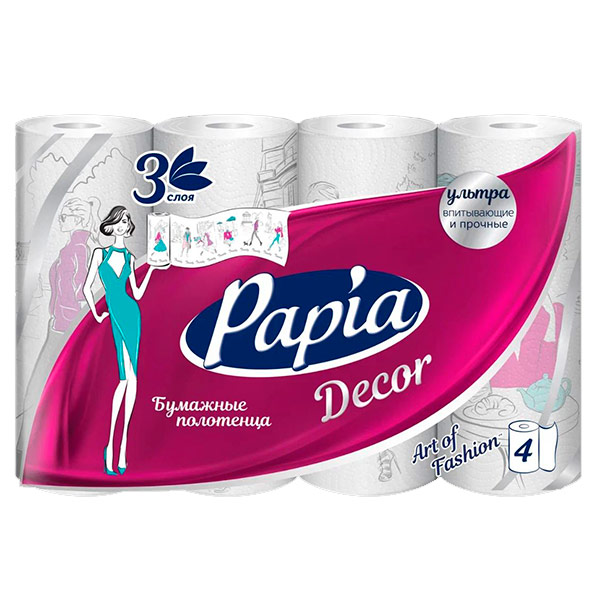 Бумажные полотенца Papia Decor белые 3 слоя (4шт)