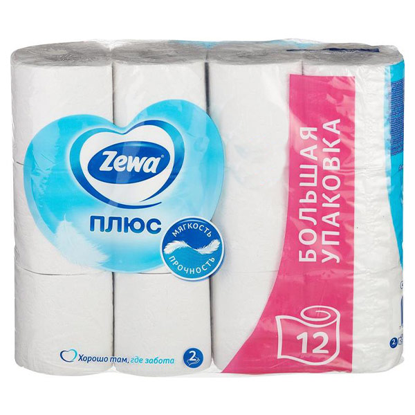 Туалетная бумага Zewa Плюс белая 2 слоя (12шт.)