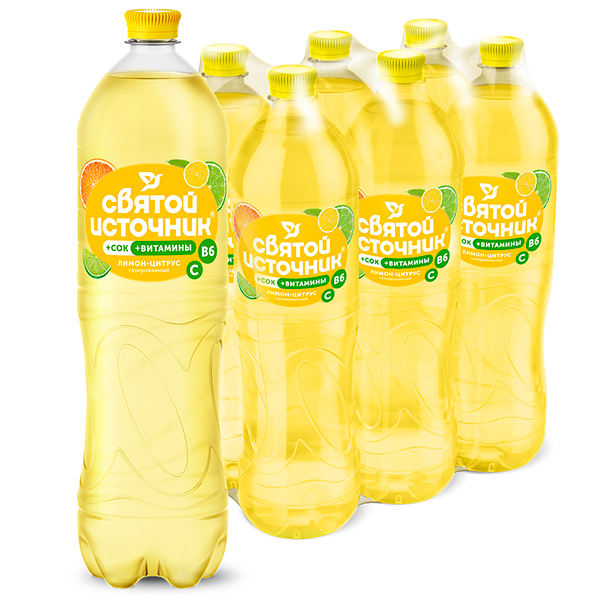 Святой Источник со вкусом лимон + цитрус, газ, пэт, 1,5 литра, 6 шт. в уп.