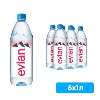 Вода Эвиан / Evian 1 литр, без газа, пэт, 6 шт. в уп.