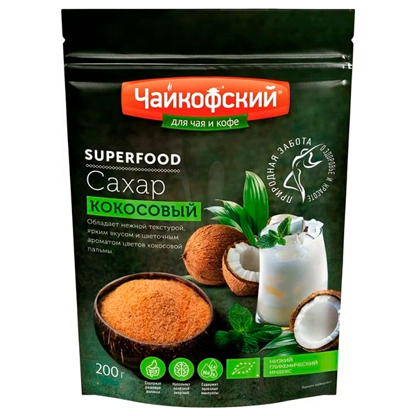 Сахар песок Чайкофский кокосовый в zip-пакете 200 гр