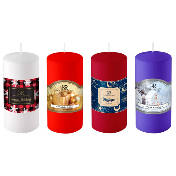 Свеча-столбик Kukina Raffinata Новогодние мотивы Арома парафин 5x10 см, в ассортименте