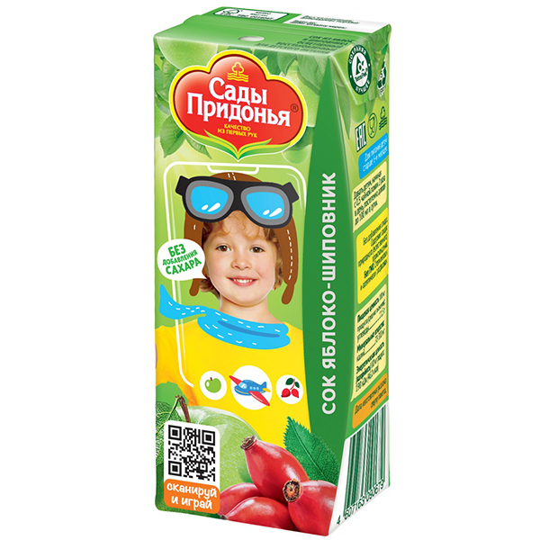 Сок Сады придонья яблоко / шиповник  0.2 литра, 27 шт. в уп.