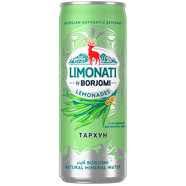 Напиток Limonati by Borjomi тархун, газ, ж/б, 0.33 литра, 12 шт. в уп.