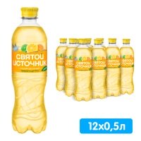 Святой Источник со вкусом лимон + цитрус, газ, пэт, 0.5 литра, 12 шт. в уп.