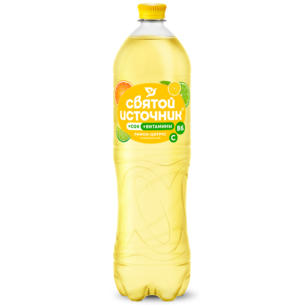 Святой Источник со вкусом лимон + цитрус, газ, пэт, 1,5 литра, 6 шт. в уп.