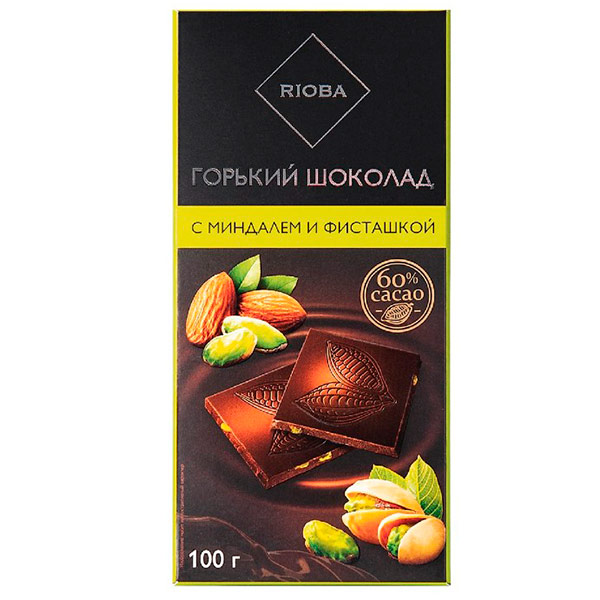 Шоколад Rioba горький 60% с миндалем и фисташкой 100 гр