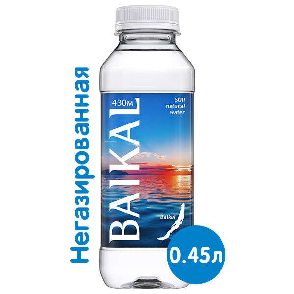 Глубинная байкальская вода Baikal430 0.45 литра, без газа, пэт, 12 шт. в уп.