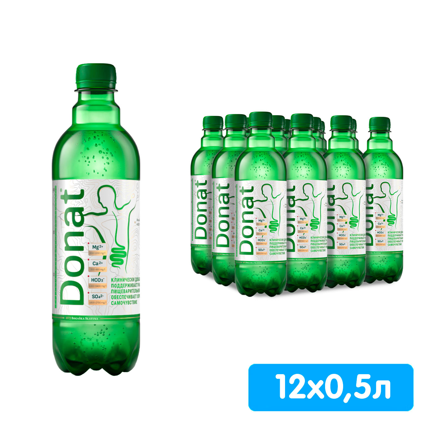Вода Donat / Донат Mg 0.5 литра, газ, пэт, 12 шт. в уп