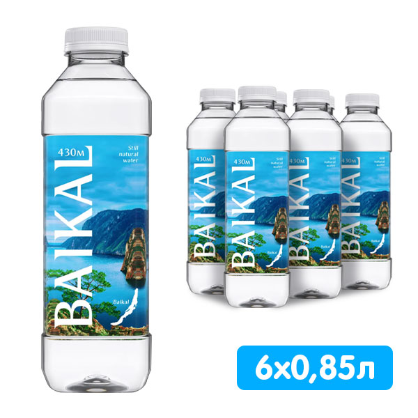 Глубинная байкальская вода Baikal430 0.85 литра, без газа, пэт, 6 шт. в уп.